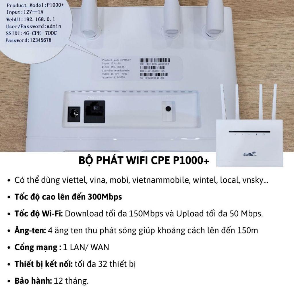 Bộ Phát WIFI Từ Sim 4G/5G CPE P1000 4 Râu, Cục Phát WIFI Tốc Độ Cao, Phủ Sóng Rộng Kết Nối Tối Đa 32 Thiết Bị - hàng chính hãng