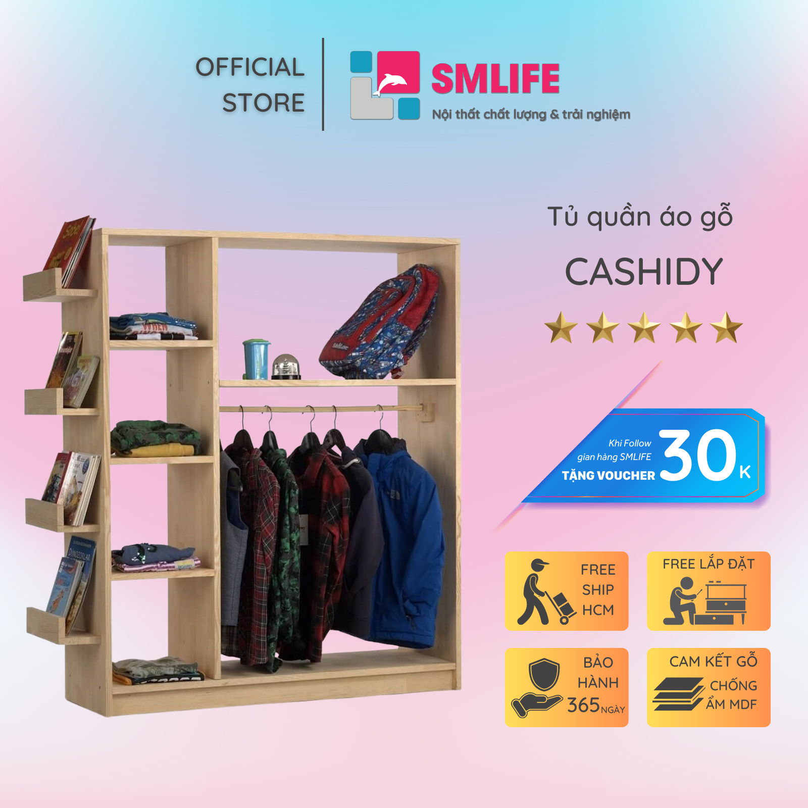 Tủ quần áo bằng gỗ công nghiệp đa năng hiện đại SMLIFE Cashidy