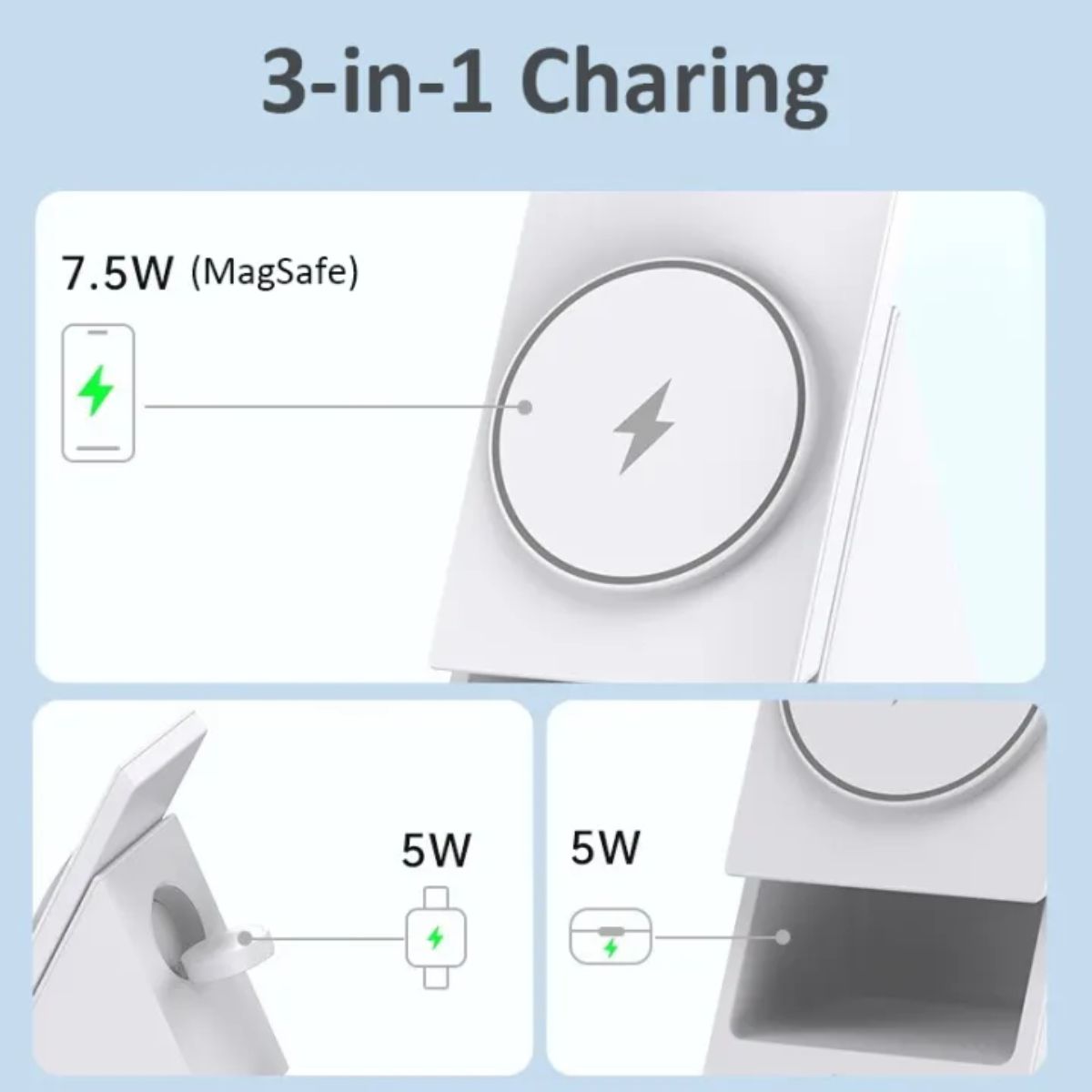Giá đỡ điện thoại mag-safe tích hợp sạc không dây 3in 1 Choetech T600 dùng cho iphone, tai nghe và cho apple watch