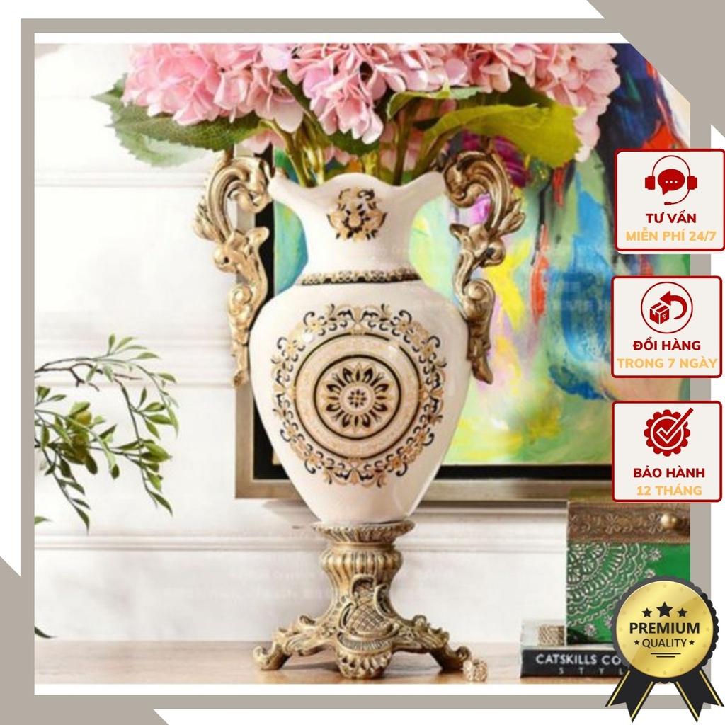 Bình cắm hoa CB25A-BH tay cầm họa tiết tân cổ điển đẹp màu trắng men