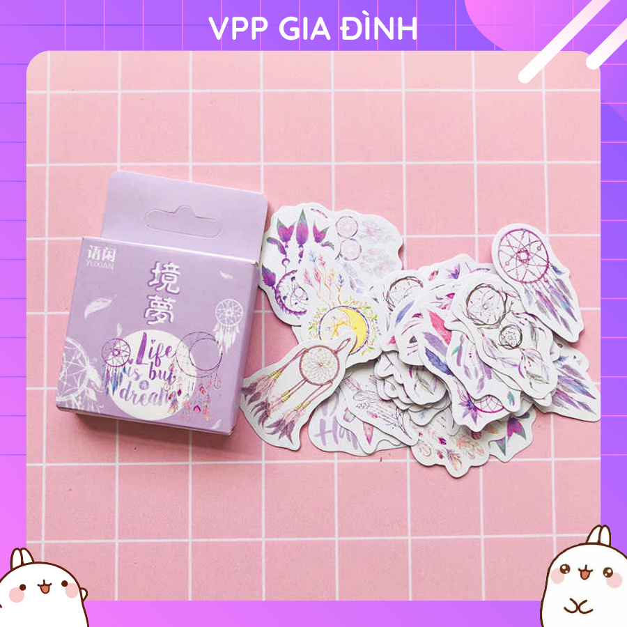 Hộp 50 Miếng Nhãn Dán Sticker Dreamcatcher Lông Vũ Lãng Mạn