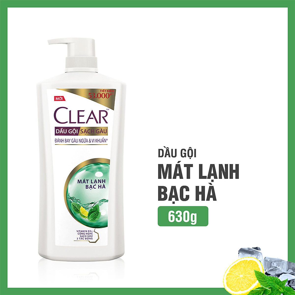Dầu Gội 630g Clear Sạch Gàu Mát Lạnh Bạc Hà 3X Sức Mạnh Đánh Bay Gàu, Ngứa, Vi Khuẩn