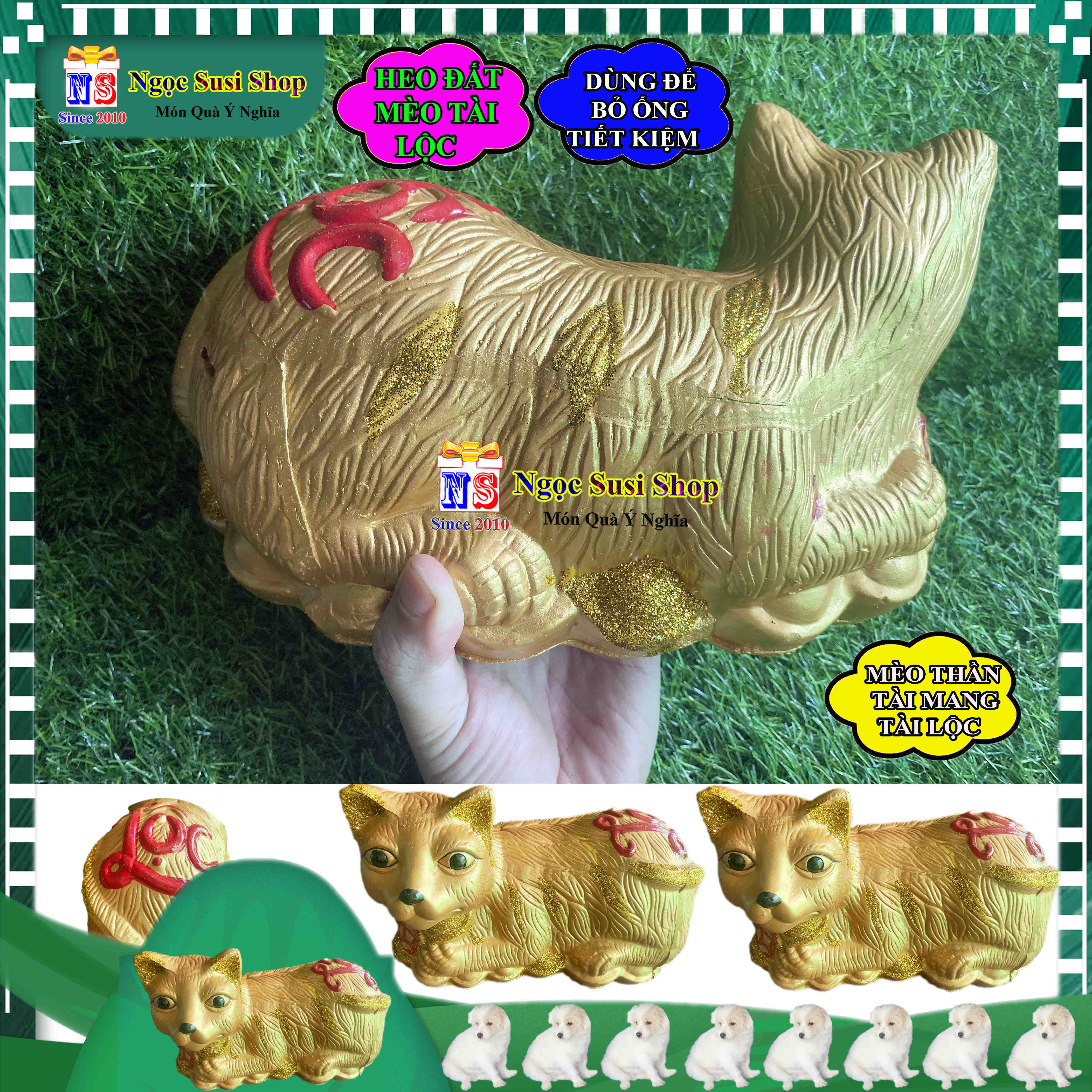 LỢN ĐẤT HÌNH CON MÈO THẦN TÀI MAY MẮN TÀI LỘC DÙNG BỎ ỐNG TIẾT KIỆM ĐỂ DÀNH MANG MAY MẮN CHO GIA CHỦ - CON MÈO ĐẤT TIẾT KIỆM