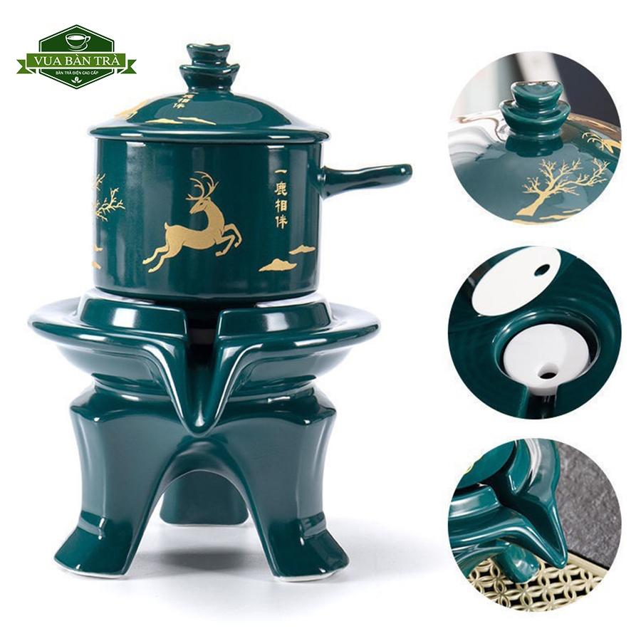 Bộ Ấm Chén Cối Xay Pha Trà Gốm Sứ Cảnh Đức Tráng Men Cao Cấp