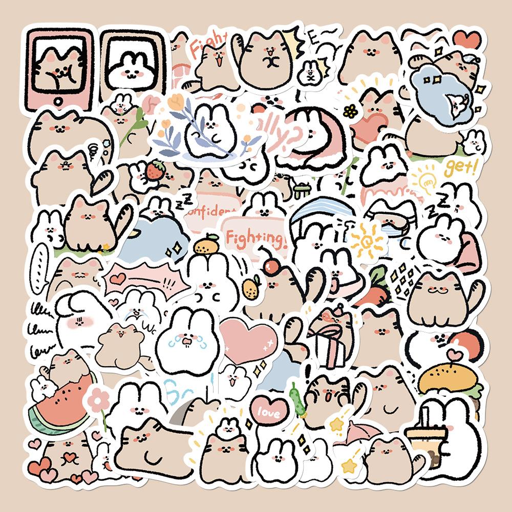 Sticker THỎ TRẮNG VÀ MÈO XÁM hoạt hình cute trang trí mũ bảo hiểm,guitar,ukulele,điện thoại,sổ tay,laptop
