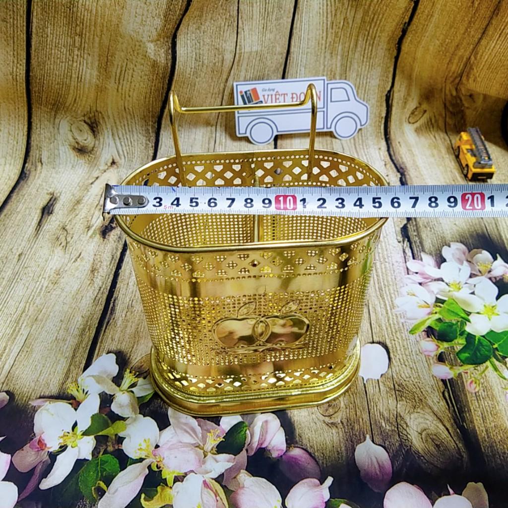 Ống đũa INOX mạ vàng kiểu dáng SIÊU ĐẸP SANG TRỌNG, chắc chắn, 2 ngăn tiện cho đũa muỗng thìa, đáy sâu có quay móc treo