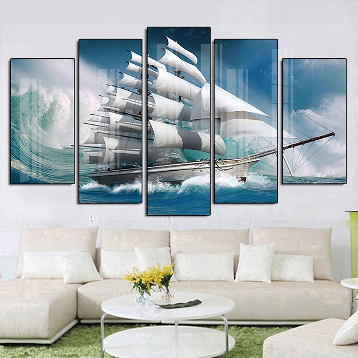 Tranh Tráng Gương Sang Trọng Treo Tường Hiện Đại _ Tranh Bộ 5 Thuận Buồm Xuôi Gió