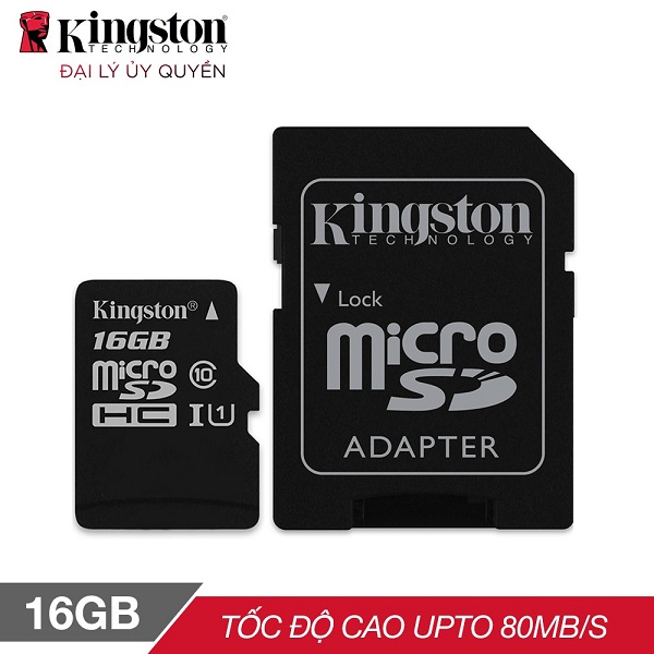 Thẻ Nhớ Micro SDHC Kingston 16GB Class 10 UHS-I SDC10G2/16GBFR (Có Adapter) - Hàng chính hãng + Tặng đèn Led