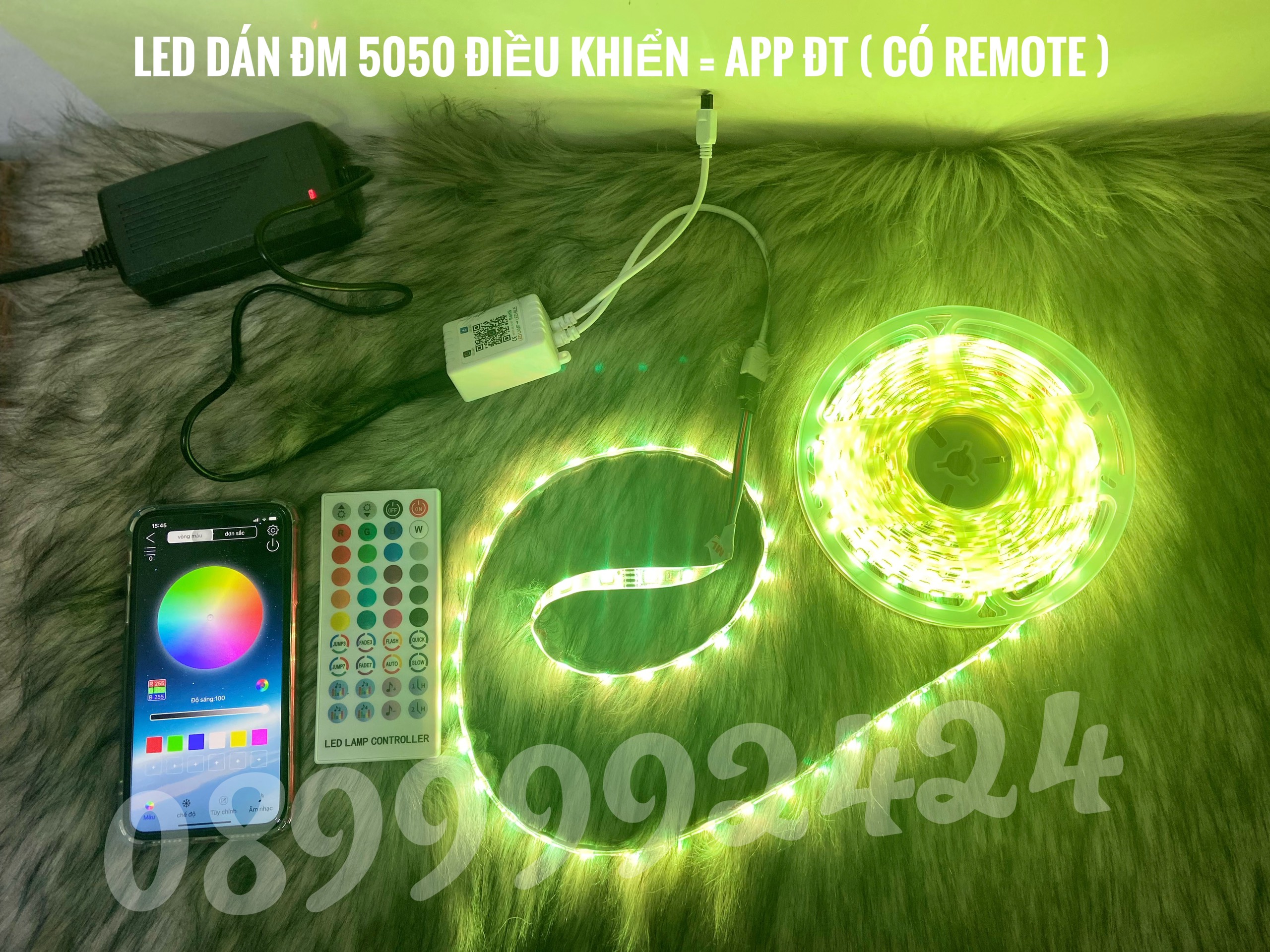 Đèn dây led 5m RGB 16 triệu màu điều khiển bằng điện thoại, nháy theo nhạc, cuộn dây led đổi màu