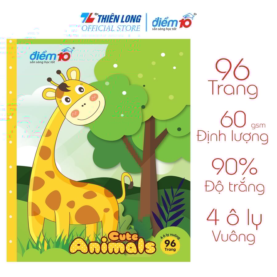 Bộ 5 Tập học sinh 96 trang 4 ô ly vuông 60 gsm Điểm 10 TP-NB028