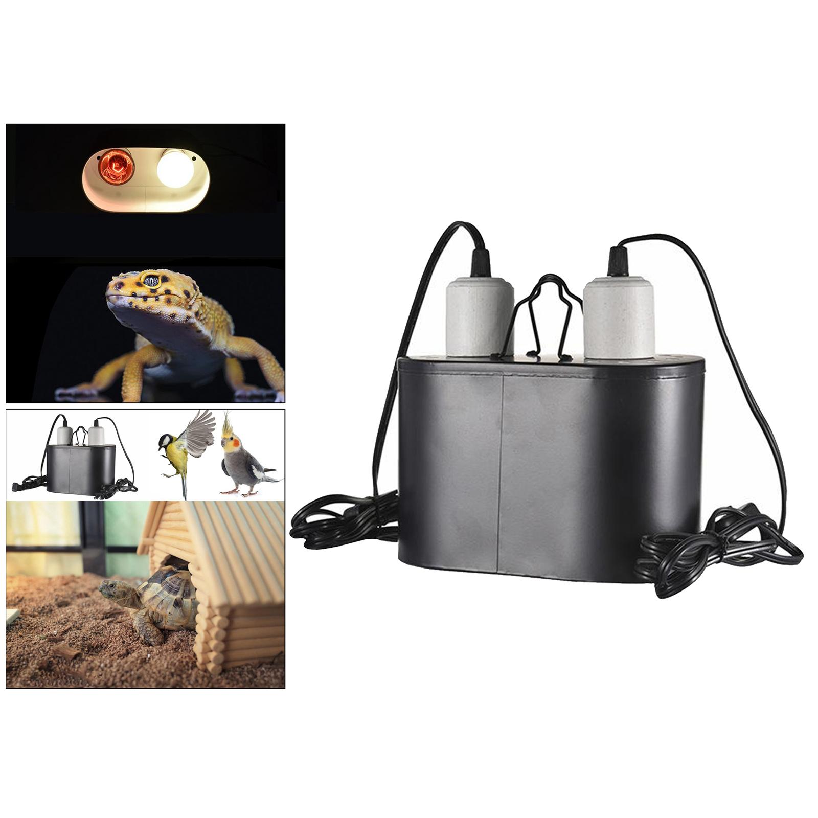 Reptile Heat Lamp Base, Basking Spot Lamp Holder & 2 Switches, UVA UVB Reptile Lamp Fixture E27 Holder for Lizard Turtle Snake Amphibian & Aquarium