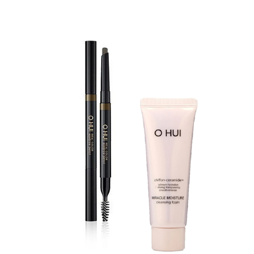 Combo Chì kẻ mày OHUI  Real Color Eyebrow Pencil và Sữa rửa mặt OHUI Miracle Cleansing Foam 40ml