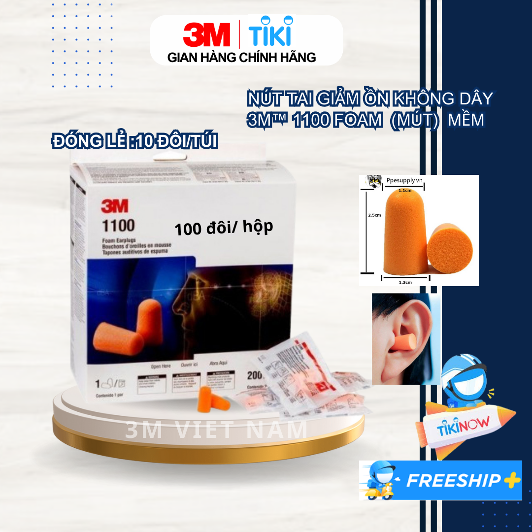 Nút tai dạng bọt xốp không dây giảm ồn 3M 1100
