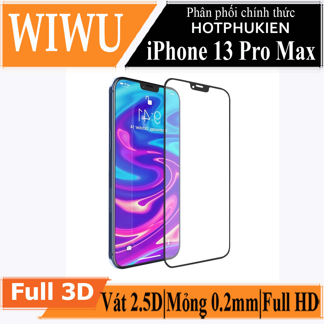 Miếng dán kính cường lực Cho iPhone 13 / 13 Pro / 13 Pro Max full màn hình 2.5D chống nứt vỡ cạnh  hiệu WIWU iVista Chống va đập, vát cạnh 2.5D, chống vân tay - hàng nhập khẩu