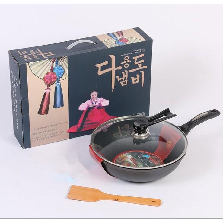 Chảo chống dính siêu bền đá sâu Coopia Hàn Quốc  có nắp kính size 32cm