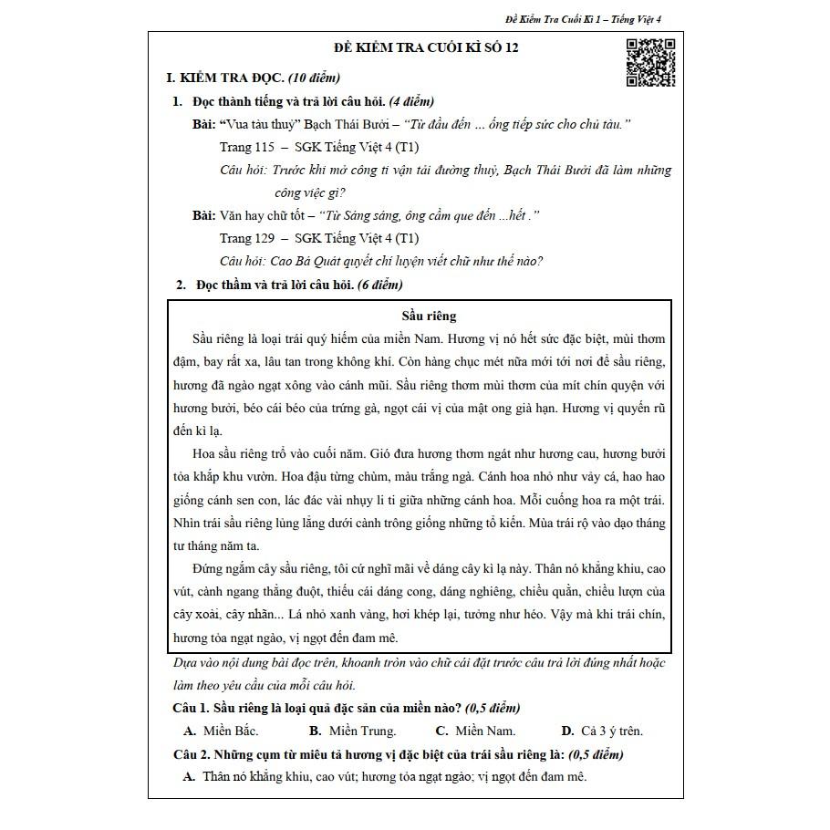 Sách - Đề Kiểm Tra Tiếng Việt 4 - Học Kì 1 (1 cuốn)