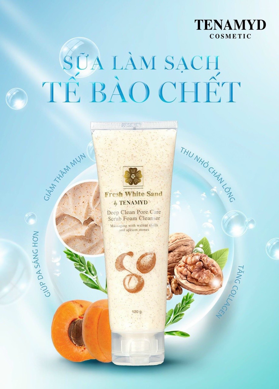 Sữa tẩy tế bào chết Deep Clean Pore Care Scrub Foam Cleanser Fresh White Sand by TENAMYD 120ml