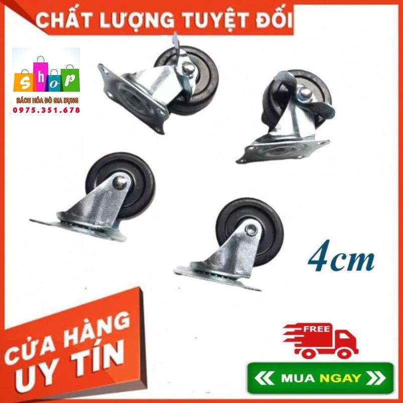 COMBO 04 BÁNH XE KÉO HÀNG NHỰA ĐEN 4CM - DÙNG ĐỂ GẮN CHÂN GHẾ, BÀN, TỦ QUẦN ÁO, TỦ GIẦY DÉP