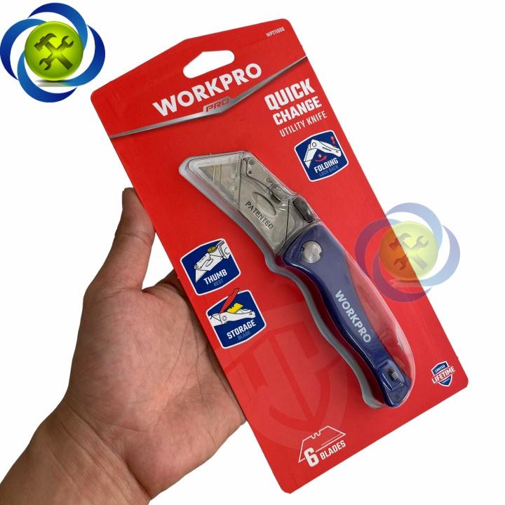Dao rọc cáp Workpro WP211006 gấp gọn thân nhựa thay lưỡi nhanh