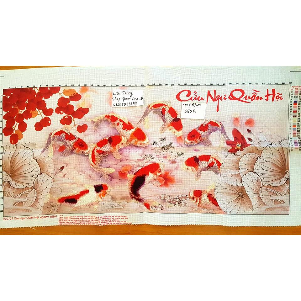 Tranh thêu CỬU NGƯ QUẦN HỘI ( đã thêu- tranh d)1mx51cm