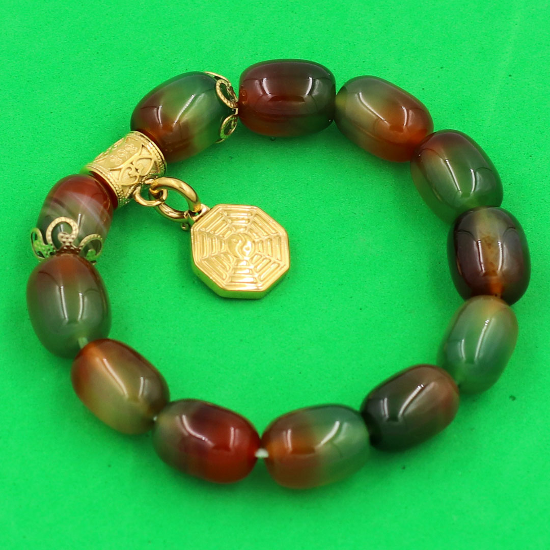 Vòng tay thạch anh xanh cam bầu bát quái VTAXCBBQHKV12