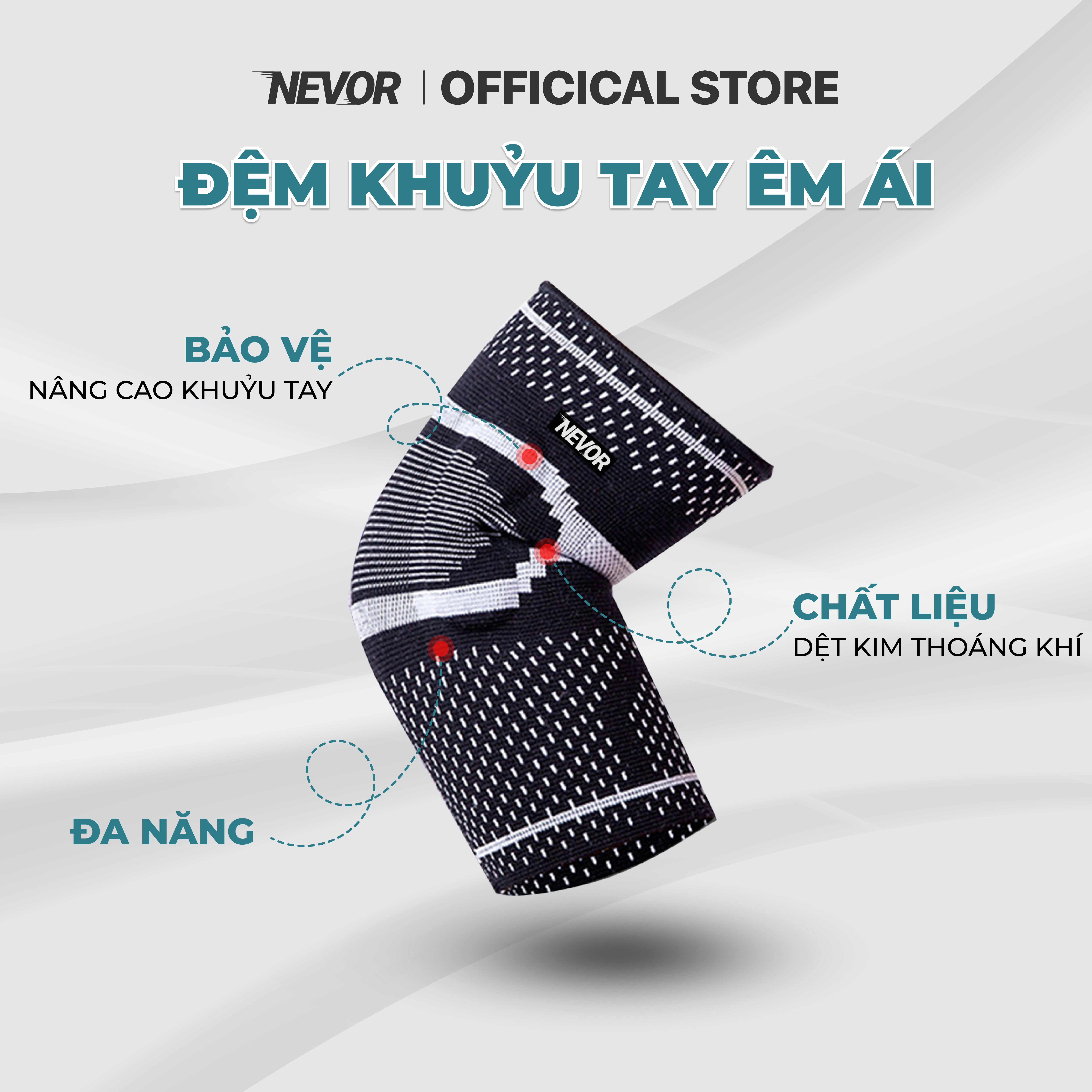 Bó khuỷu tay, cùi trỏ Nevor BKT01 bảo vệ, giảm thiểu chấn thương, hỗ trợ hồi phục sử dụng trong các môn thể thao gym...