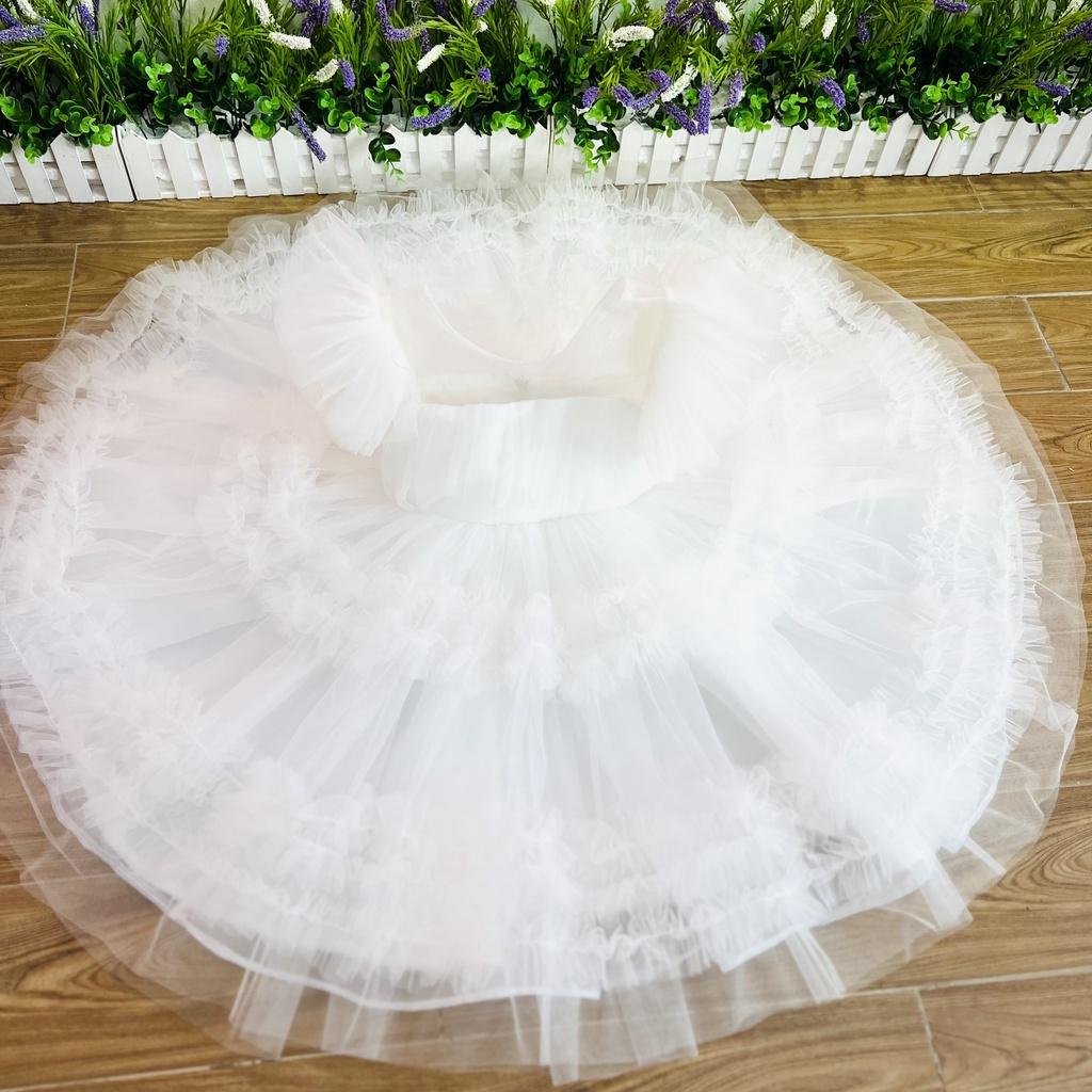 Váy công chúa đầm công chúa thiết kế cao cấp cho bé gái màu trắng nhún ren chân váy