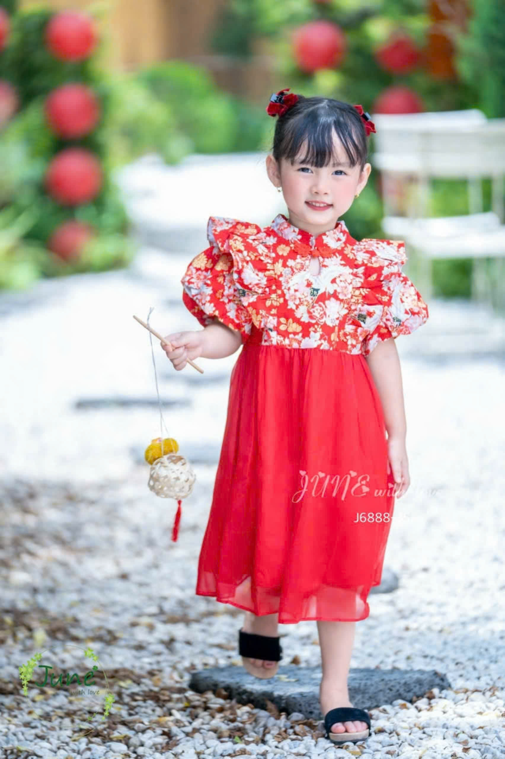 Đầm công chúa sườn xám phối voan hoa anh đào cho bé gái size 10-35kg hàng thiết kế cao cấp