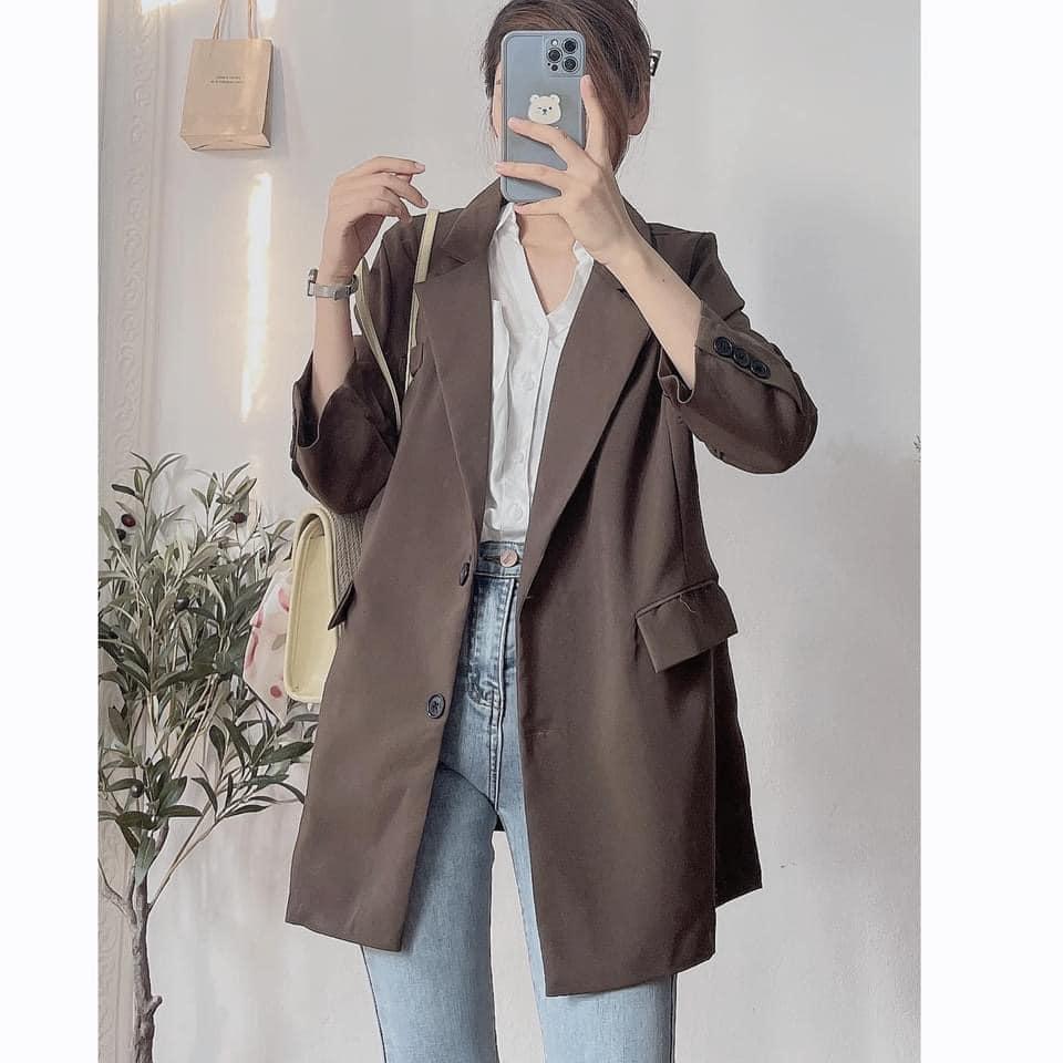 Áo Blazer Form Rộng Be Nâu