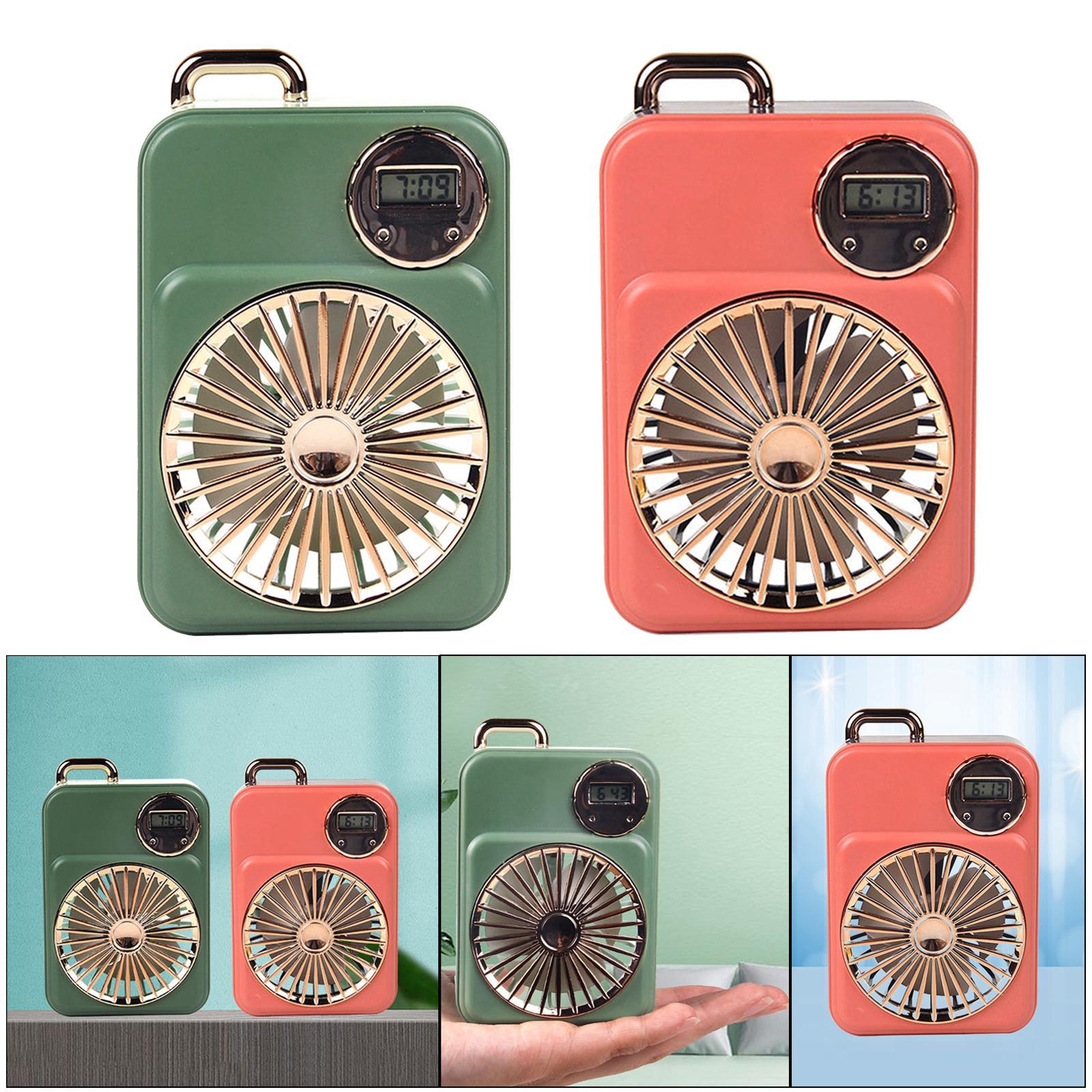 Mini USB  Desktop Fan with Clock  for Camping Golf Sports Green