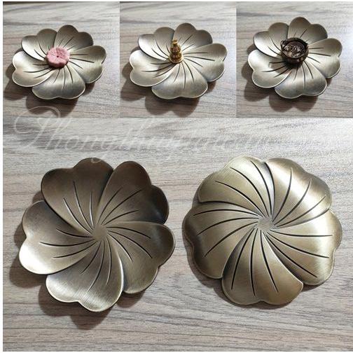 Khay dĩa HỨNG cắm nhang cây, nhang vòng HOA ĐỒNG 9.5cm - Tặng Đế Cắm Nhang Đồng Nhỏ