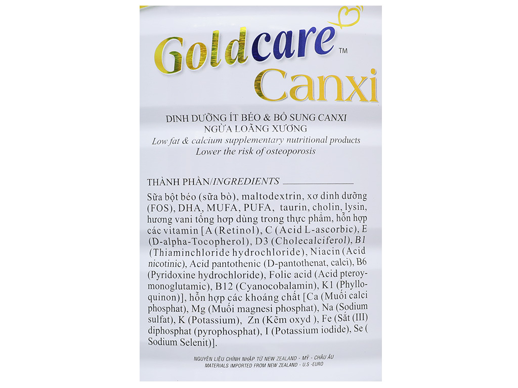 Sữa bột Wincofood GoldCare Canxi :  bổ sung canxi giúp xương chắc khỏe, MUFA, PUFA tốt cho tim mạch, phù hợp cho người từ 30 tuổi trở lên.