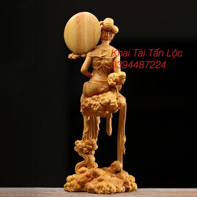 Tượng Tiên Nữ Hằng Nga gỗ hoàng dương phong thủy cao 18 cm