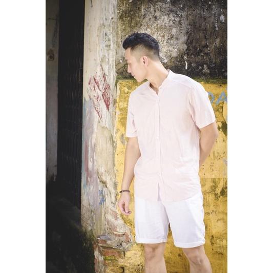 Áo sơ mi cổ tàu cộc tay - Màu trắng