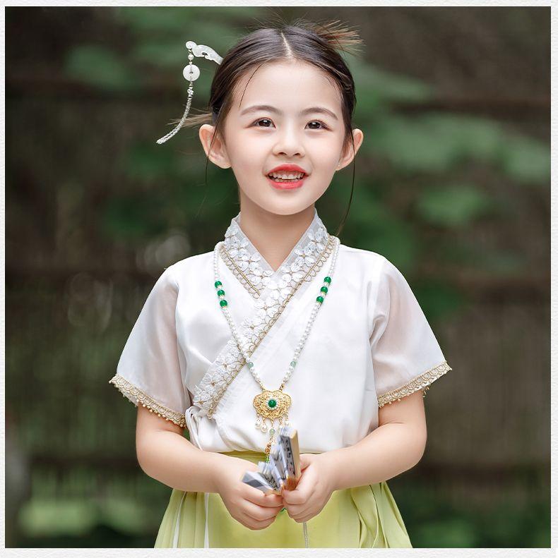 SHUANGYAN Cô gái ngựa mặt váy phù hợp với trẻ em Hán phục cổ trang nửa người váy cô gái nhỏ Trung Quốc phong cách mùa hè mỏng Đường trang phục Minh chế