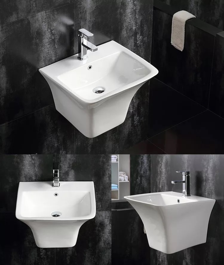 Chậu lavabo treo tường liền chân màu trắng phong cách hiện đại