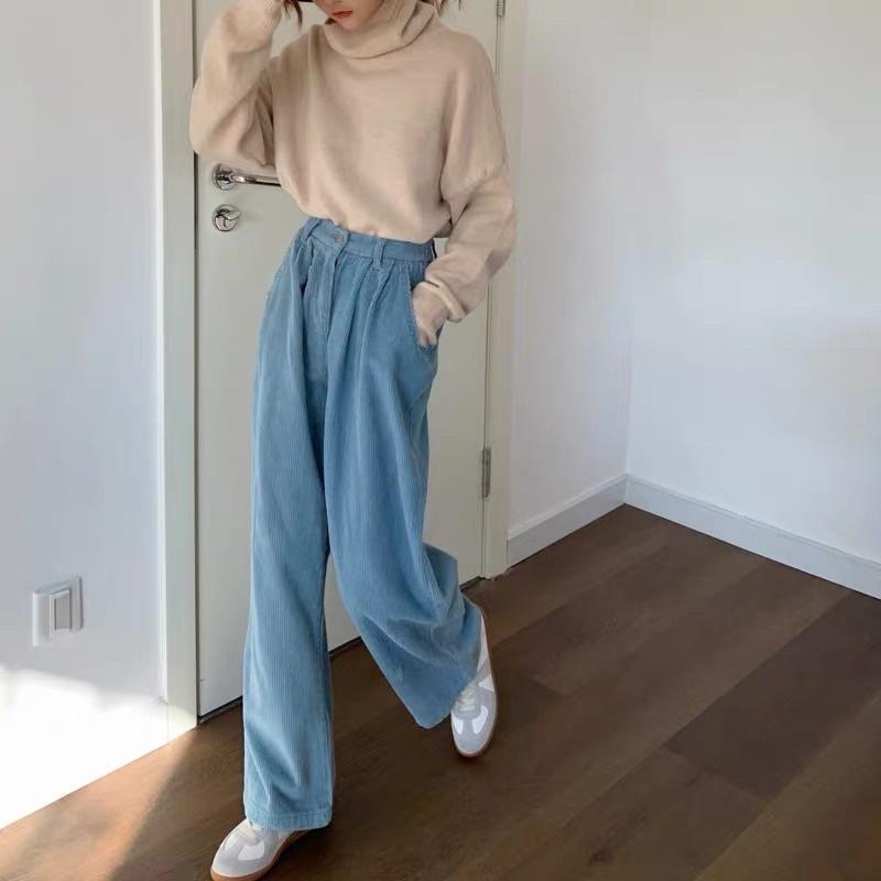 Quần Ống Rộng Nữ Cạp Cúc Nhung Tăm Cullotes Nhiều Màu Fullsize Ulzzang