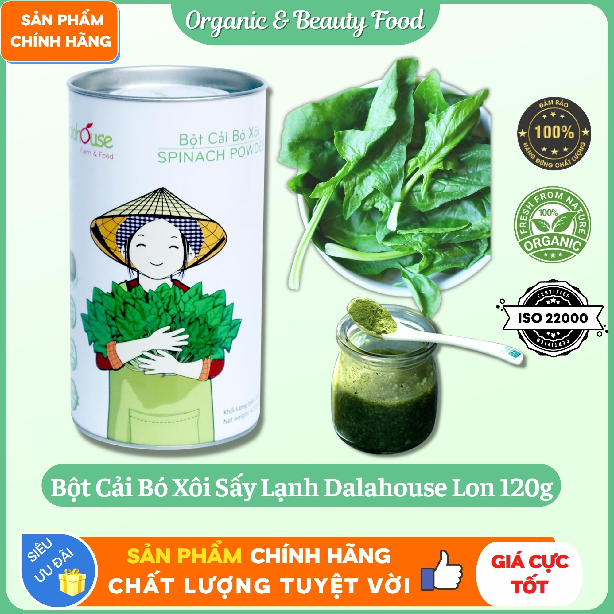 Bột  Cải Bó Xôi Hữu Cơ Sấy Lạnh Nguyên Chất Dalahouse - Lon 120g - Giúp xương chắc khỏe, hỗ trợ tiêu hóa - Hỗ trợ tăng cường thị lực