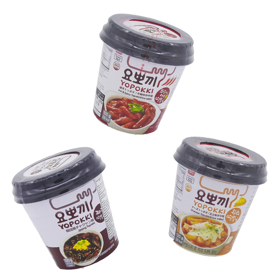 Combo 3 vị: Phomai, Siêu cay, tương đen - Bánh gạo Hàn Quốc Yopokki dạng cốc