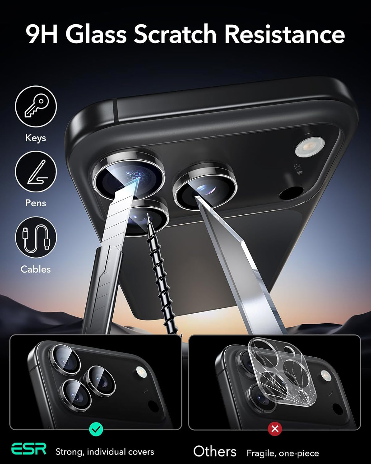 Kính cường lực siêu mỏng bảo vệ ống kính camera cho iPhone 17 Pro Max / iPhone 17 Pro ESR Armorite Camera Lens Protector - Hàng Chính Hãng