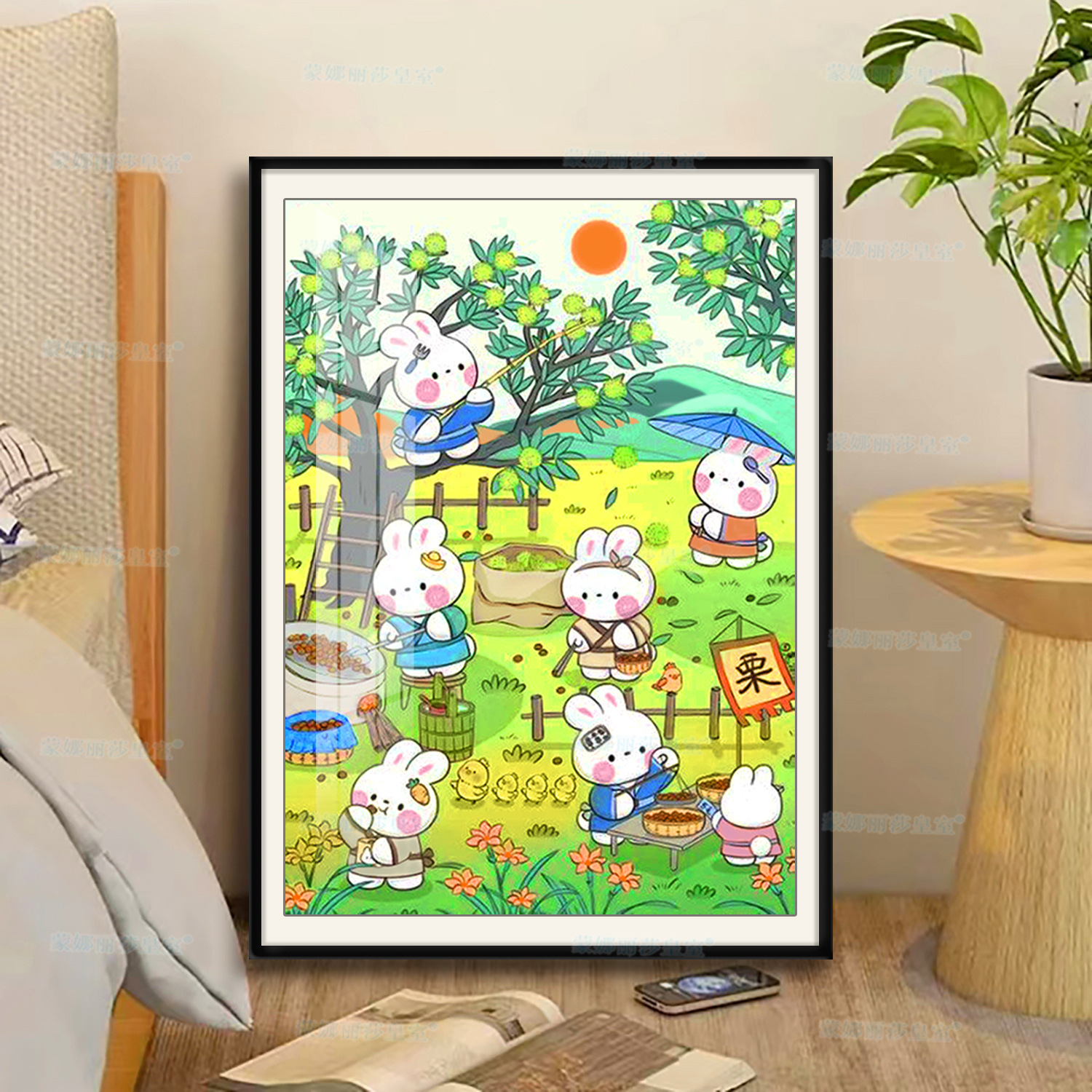 Tranh thêu kín Thỏ hạt dẻ 62968, thêu 4 sợi, 9CT, kích thước 60*80 cm