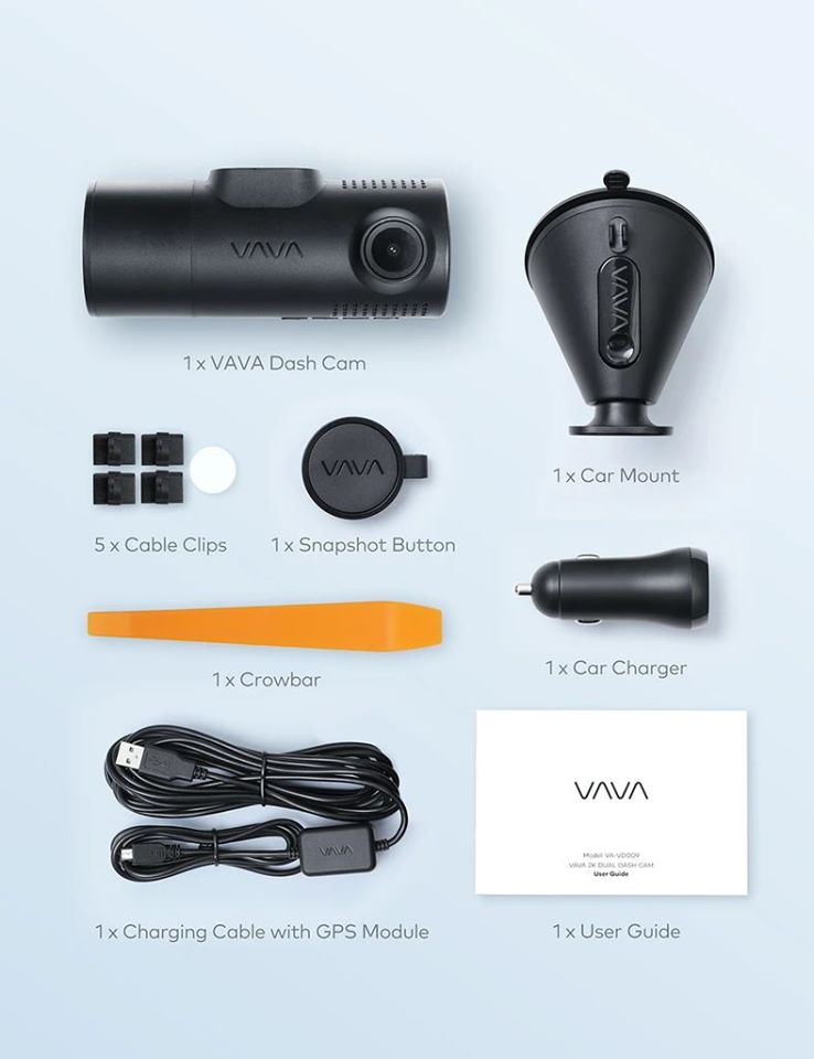 Camera Hành Trình VAVA Dual Dash Cam 2K Kèm Thẻ Nhớ U3 64Gb | Hàng Chính Hãng