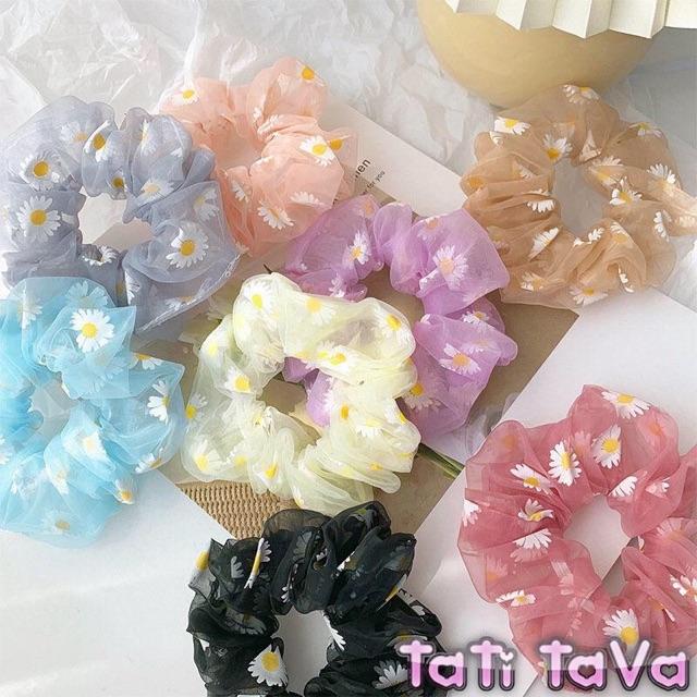 Video Cột tóc scrunchies voan hoa cúc Tatitava