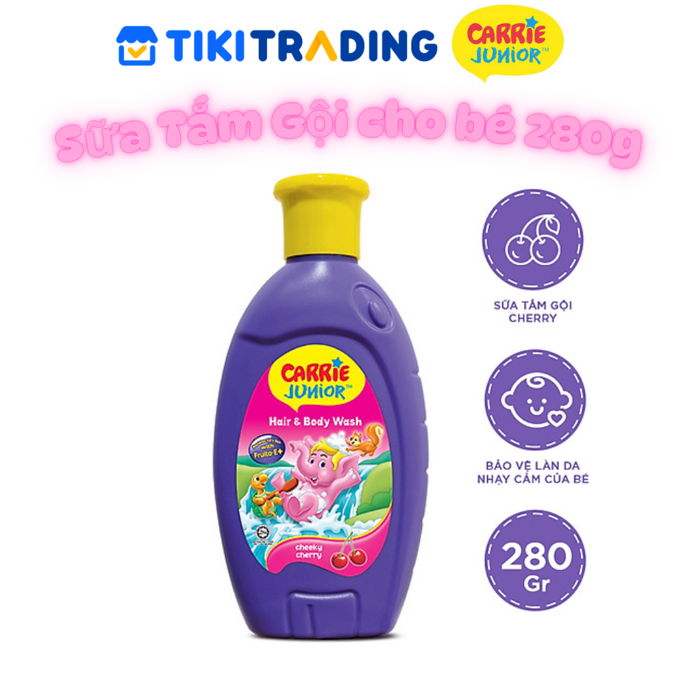 Chai Sữa Tắm Gội cho bé Carrie Junior hương trái cây thiên nhiên 280g