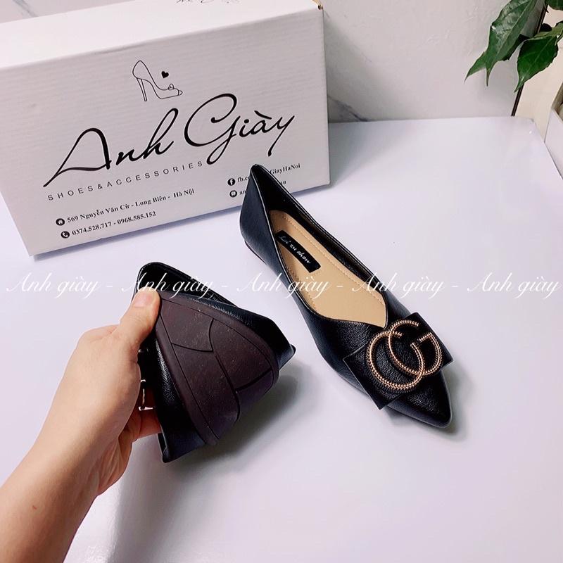 GB01 - Giày bệt , giày búp bê nữ da lì ,mũi nhọn đế cao su dẻo khoá chữ CG a mềm êm phù hợp đi học đi chơi 2 màu đen kem