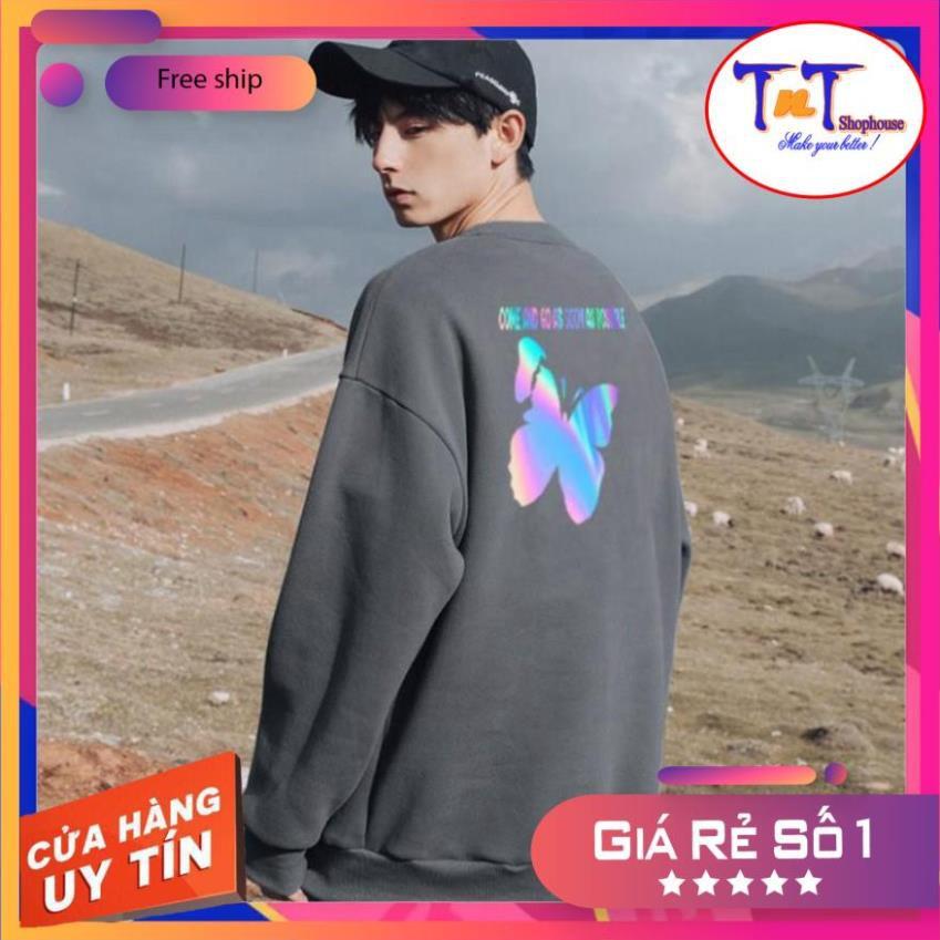 AS08 Áo Sweater Con Bướm Phản Quang, Aó Nỉ Dài Tay Nam Nữ Cá Tính, phong cách thể thao, thoải mái