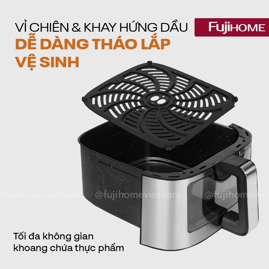 Nồi chiên không dầu 10L nhập khẩu Fujihome tự ngắt A10DG2, nồi chiên điện tử 10 Lít LCD cảm ứng 8 chế độ nấu,tặng kèm kẹp gắp - hàng chính hãng