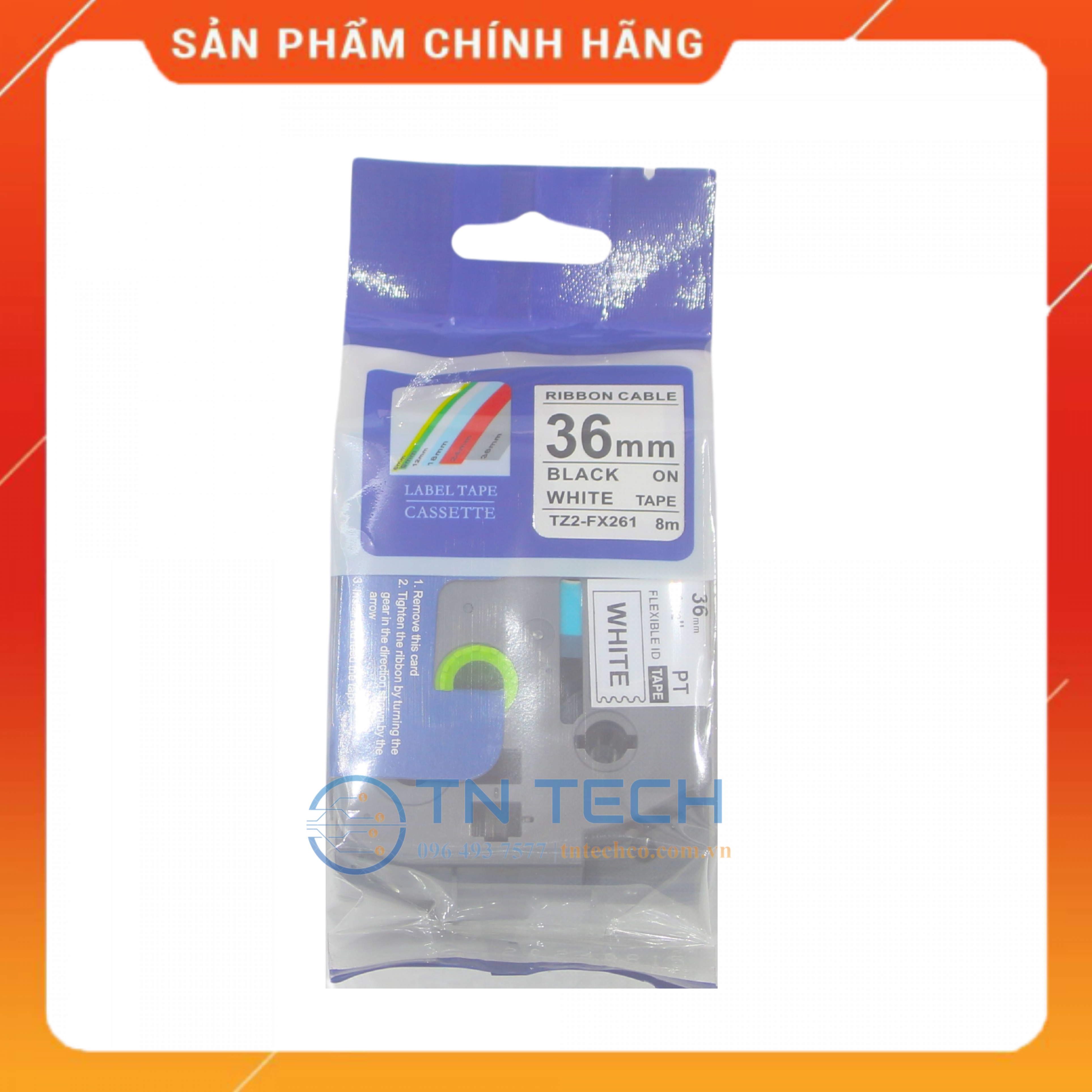 Nhãn In TZ2-FX261 - Đen nền trắng 36mm x 8m - Dùng cho máy in BROTHER - AIMO - PUTY [Hàng nhập khẩu]