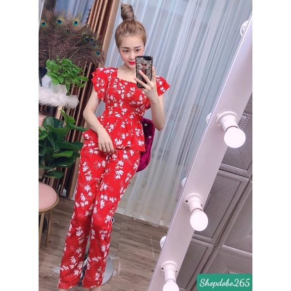 Đồ bộ nữ mặc nhà vải lụa hoa nhí siêu cute size 45-57kg.
