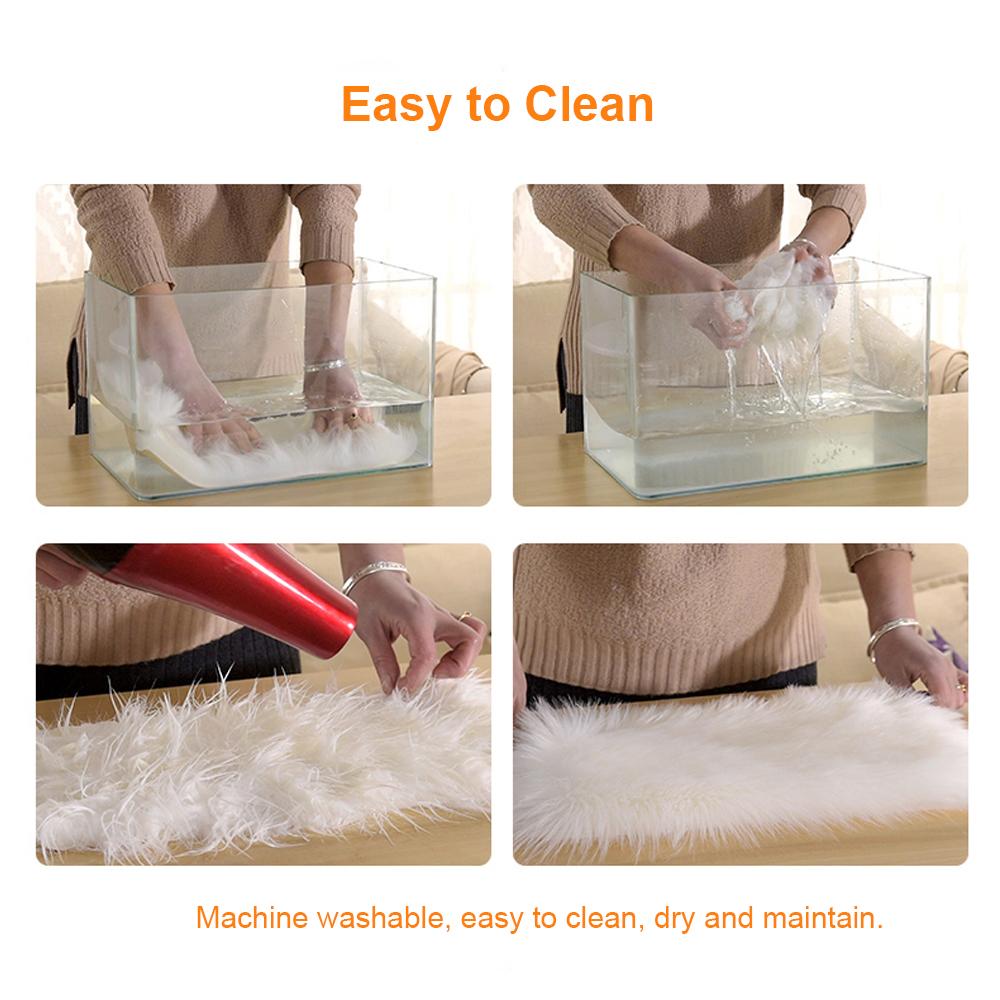 Tấm thảm len dài sang trọng cho phòng khách, phòng ngủ lông mịn siêu mềm hình chữ nhật giả da cừu-Màu xám đen-Size